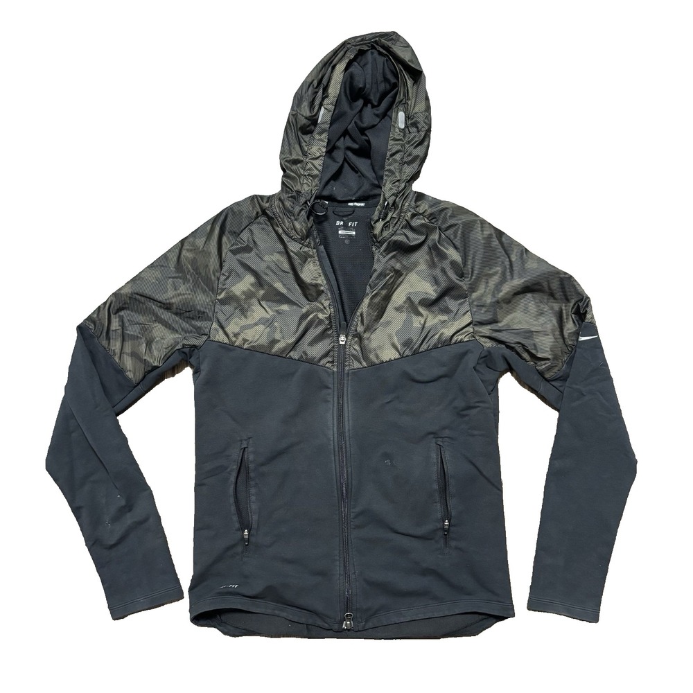 Mens Nike Camo Black Green Hoodie Full Zip Sweatshirt Jacket Medium 465388-015
